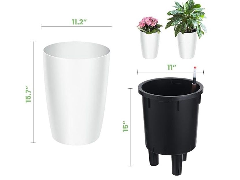 16” Large Planters Set of 2, Outdoor &amp; Indoor, White