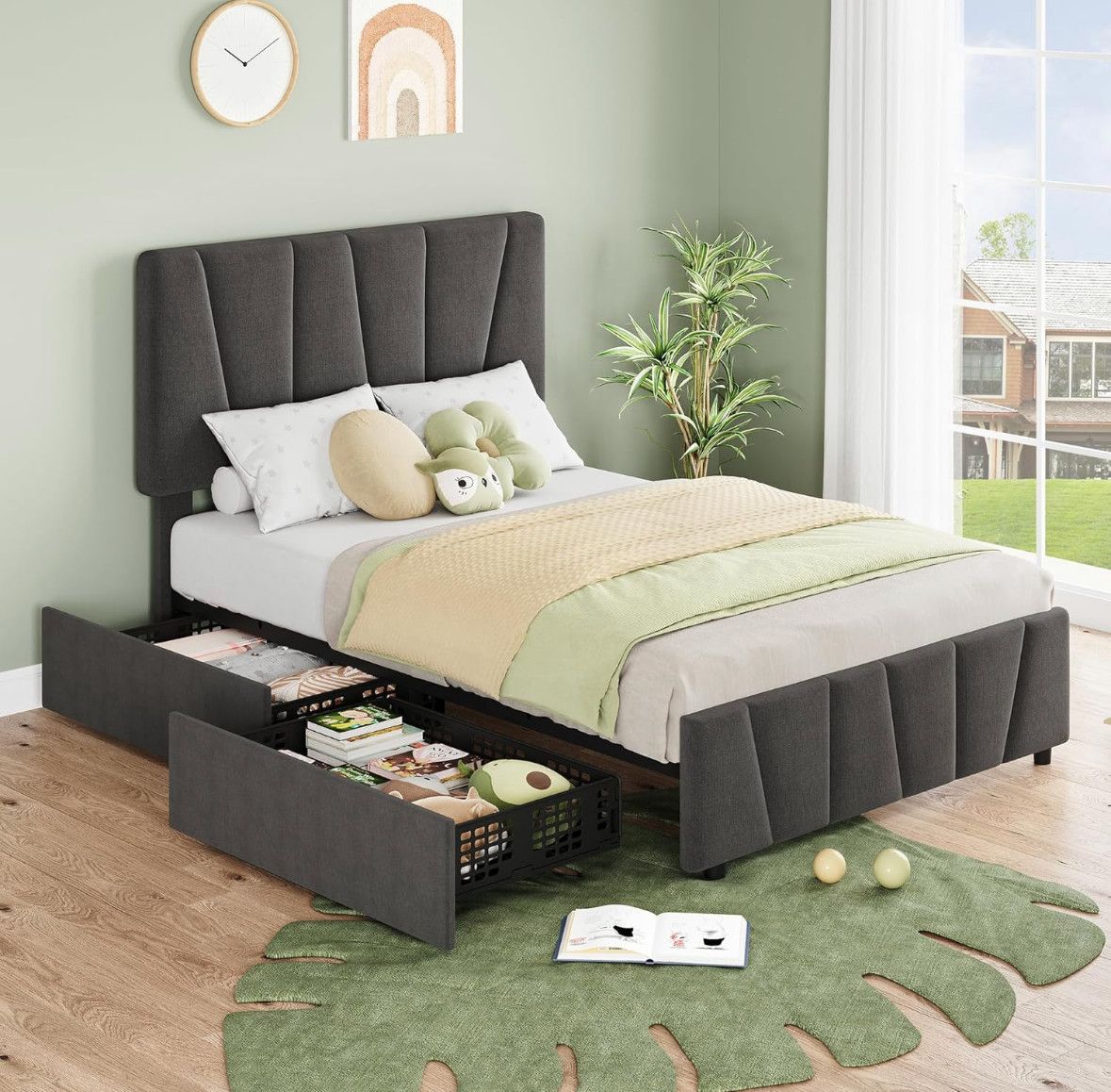 Twin Size Bed Frame with 2 Storage Drawers