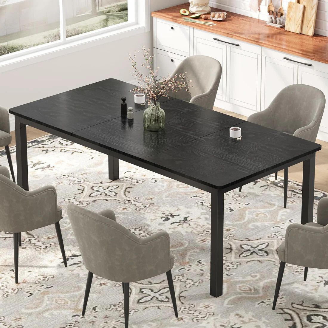 70.8 in Long Dining Table Metal Legs Wooden Top