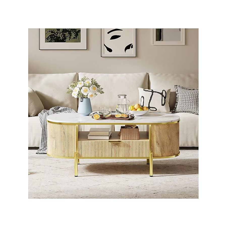 Coffee Table Oval 48 Inch Faux Marble Coffee