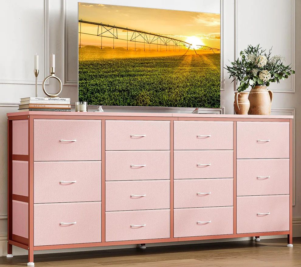 63" Wide Fabric TV Stand with 14 Drawers