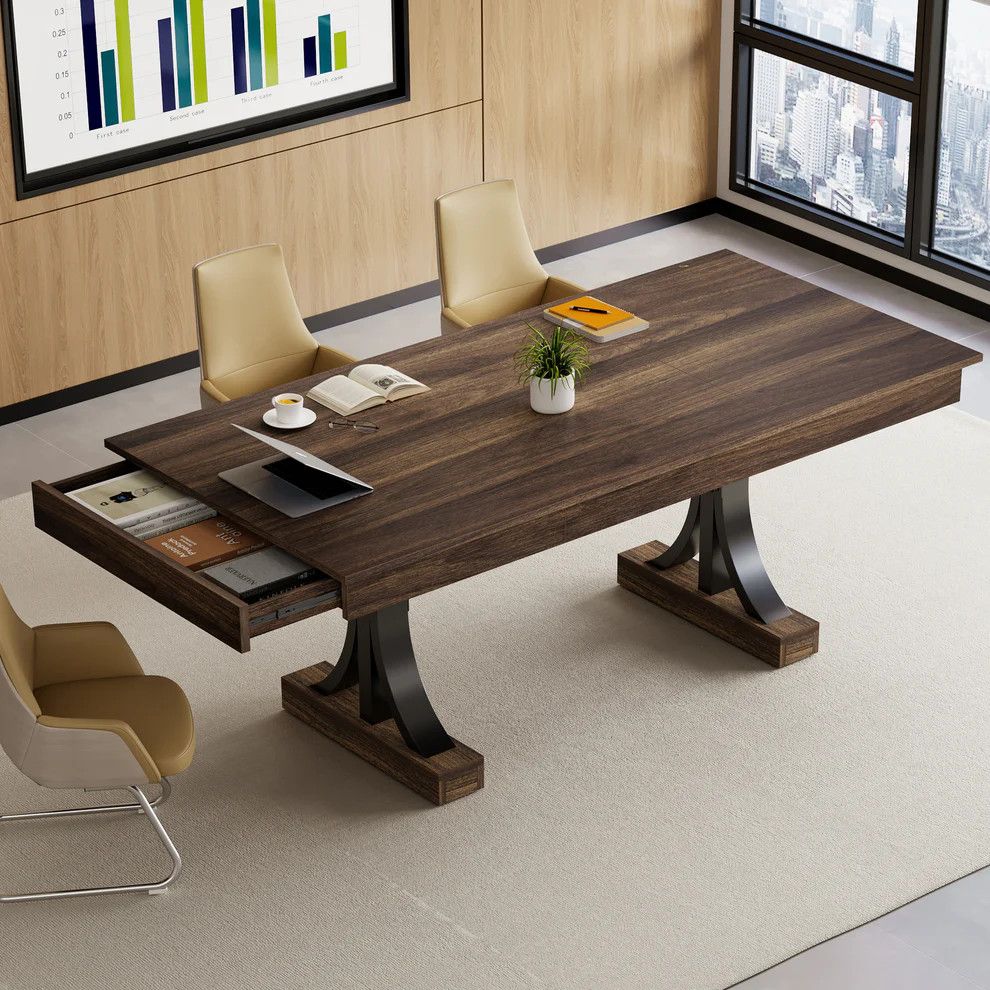71-Inch Wooden Kitchen Table with Two Drawers