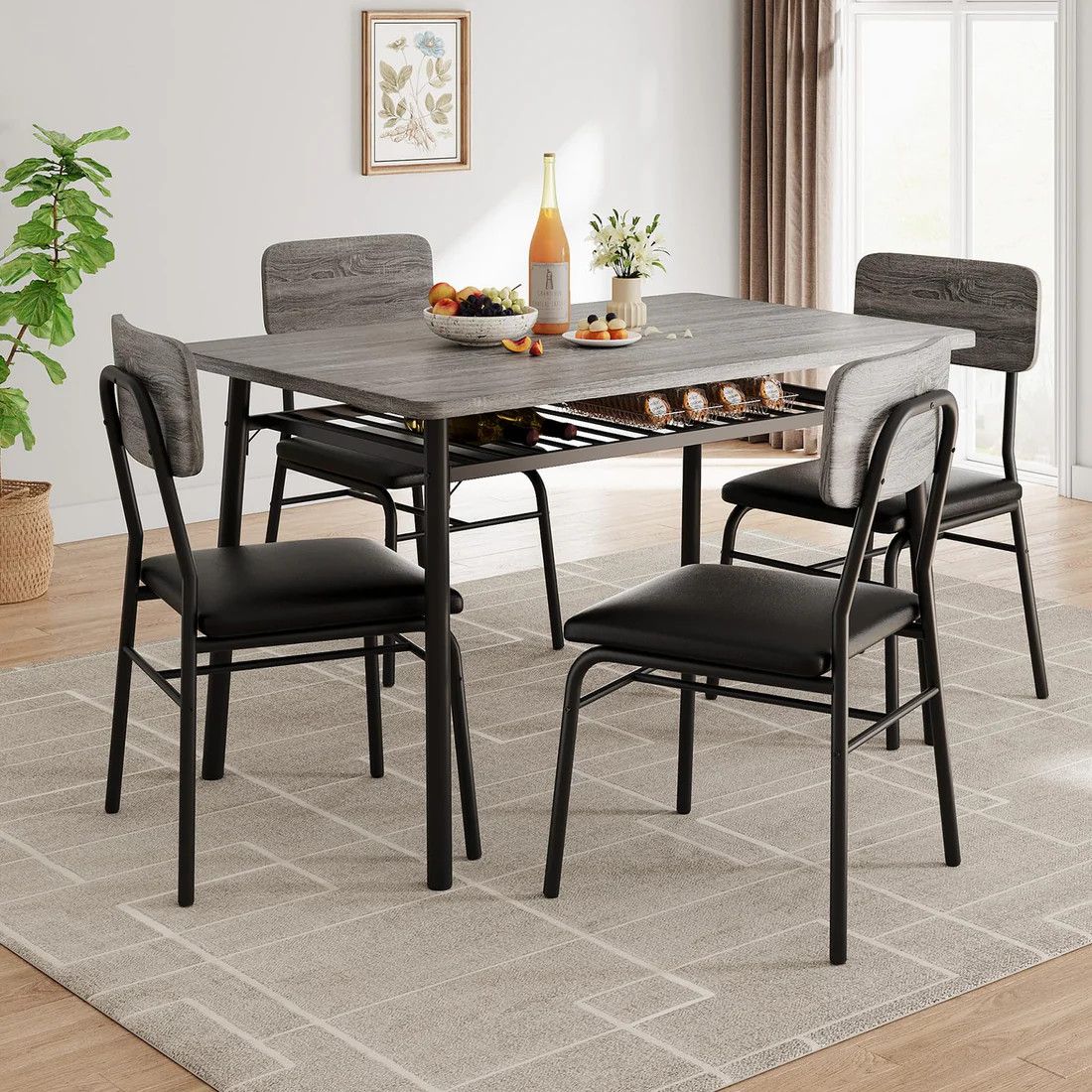Dining Table Set for 4 with Storage Rack