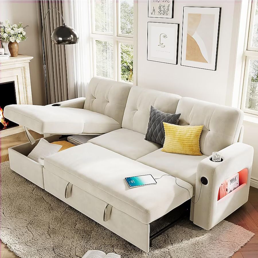 84 Inch Sofa L-Shaped Convertible Pull Out