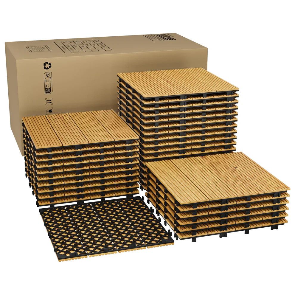 33 Pack Acacia Wood Interlocking Deck Tiles 12”x12”