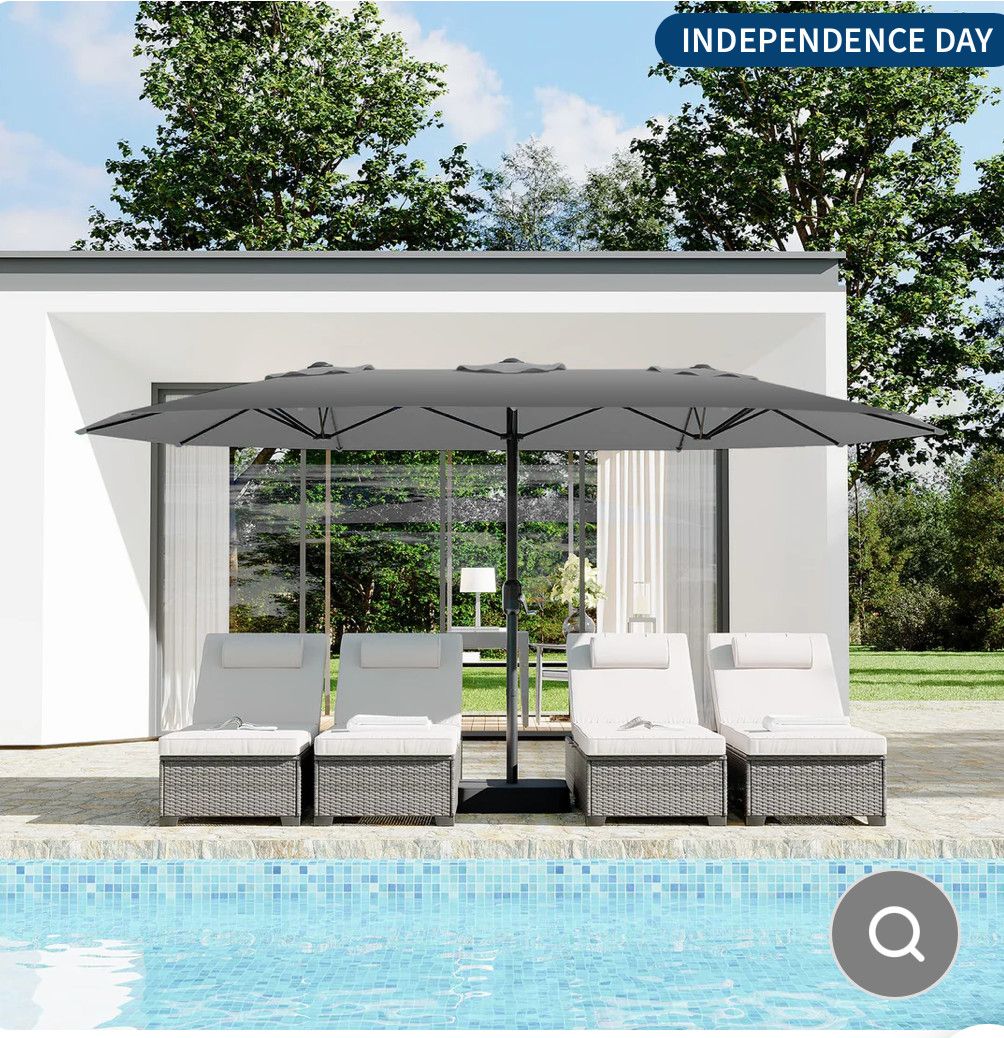 15' Large Patio Umbrella with Base - gray