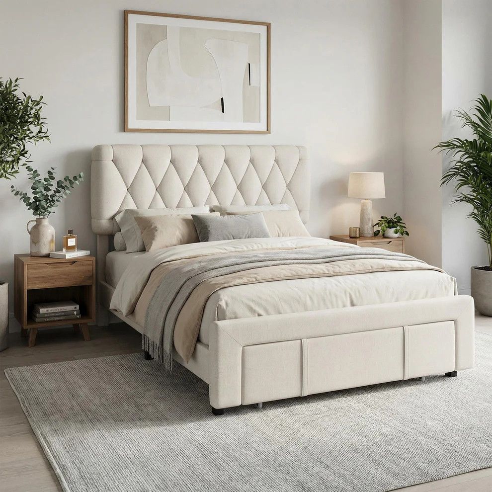 Storage Drawers Upholstered Platform Bed Frame