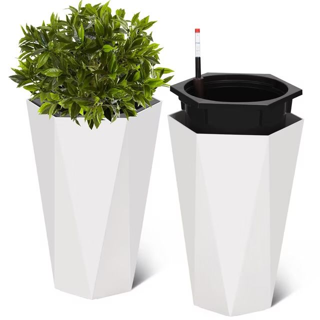 22.4" Self-Watering Planters (Set of 2) white