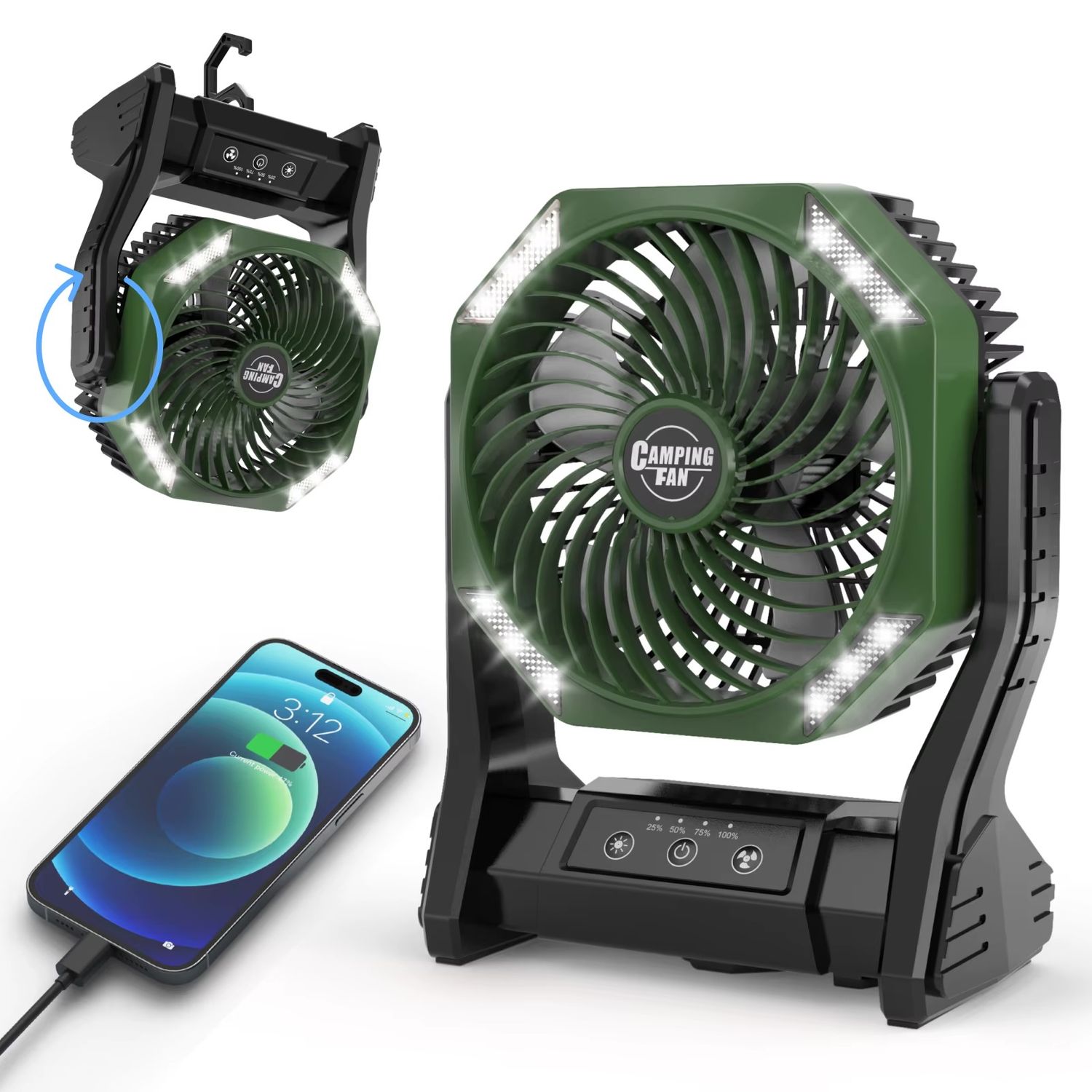 Rechargeable Camping Fan with Light