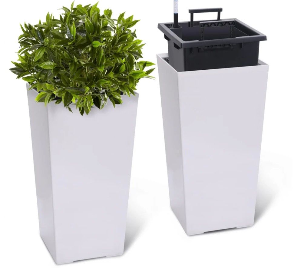 21.6" Tall Rectangular Planters Set of 2, White