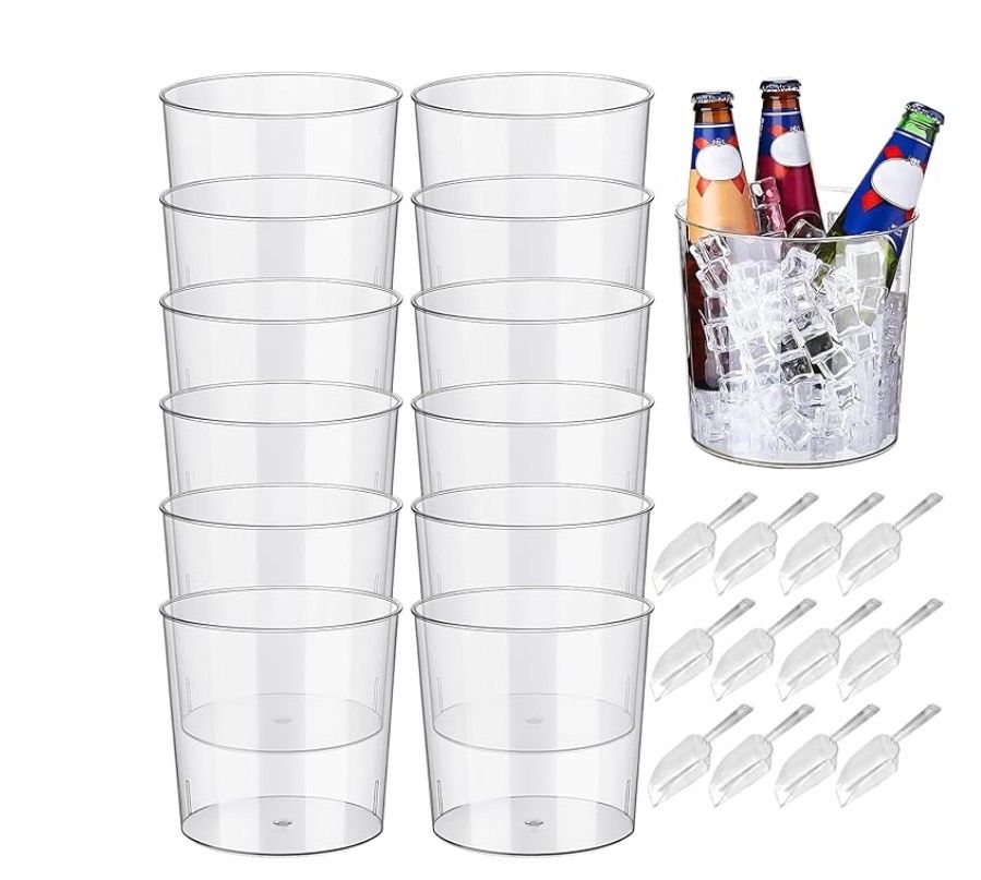 6.5 Clear Plastic Ice Bucket w/Scoop, 12 Pack