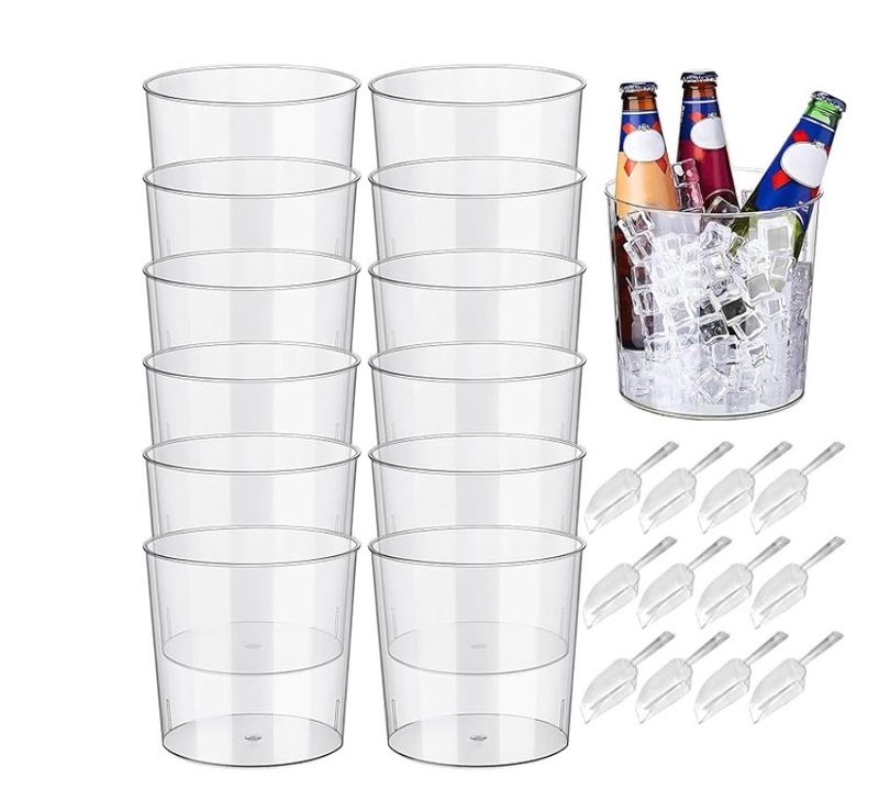 6.5 Clear Plastic Ice Bucket w/Scoop, 12 Pack