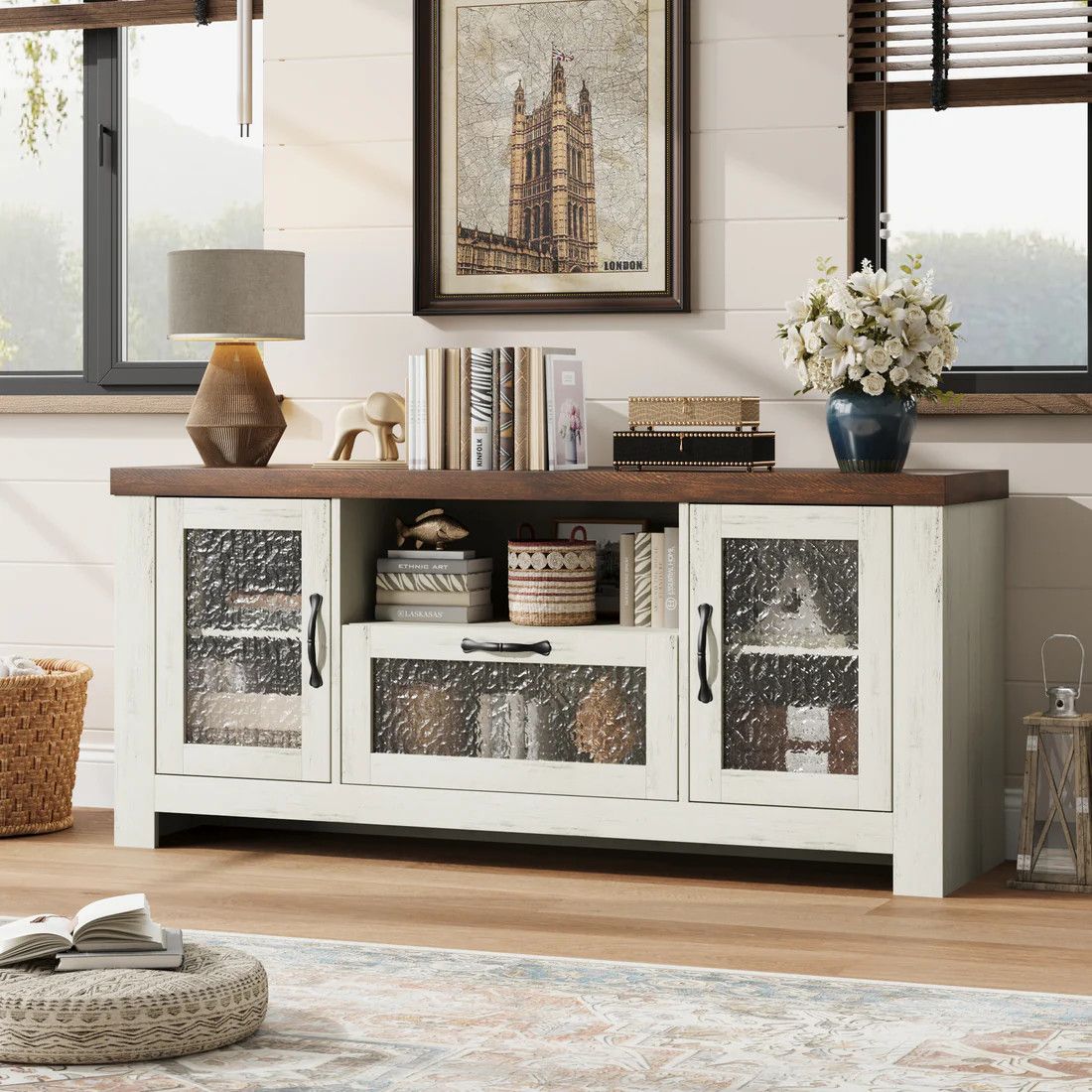 Farmhouse TV Stand for 55 Inch TV