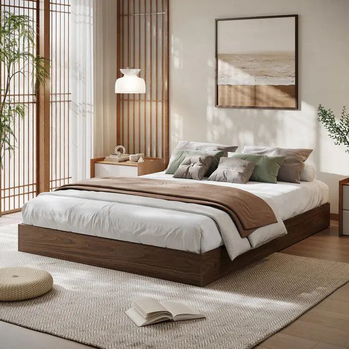 Queen Size Wood Platform Bed Frame Without Headboard