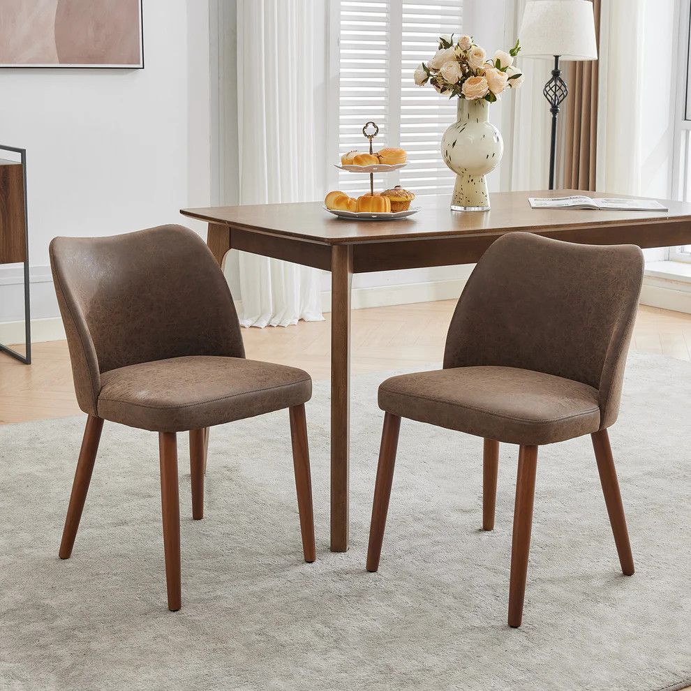 Set of 2 Mid Century Modern PU Leather Dining Chairs