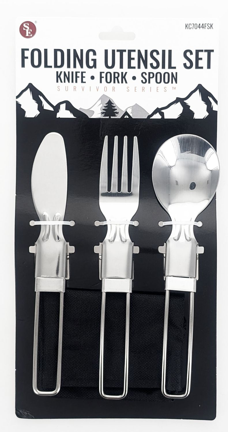 3 Pc Stainless Steel Folding Utensil Set