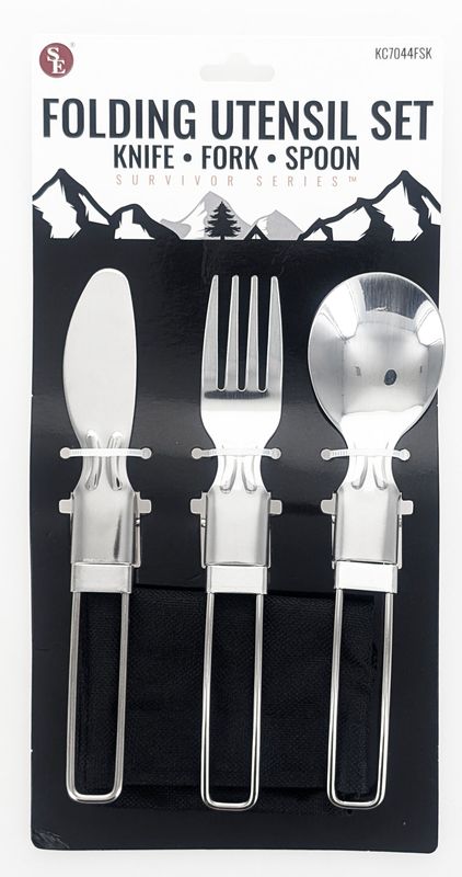 3 Pc Stainless Steel Folding Utensil Set