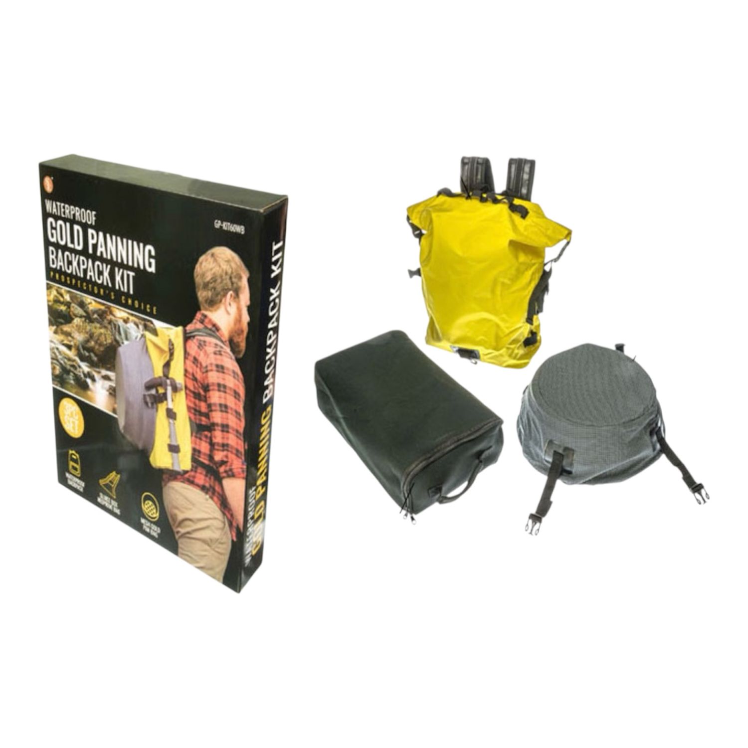 3Pc Waterproof Gold Panning Backpack Kit,Includes-WaterProof Backpack,Sluice Box/Gold P