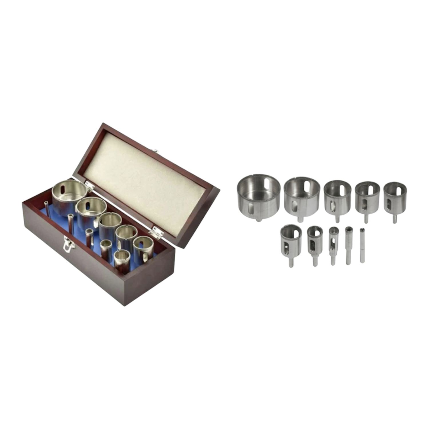 10pc Stone Diamond Hole Saws in Wooden Box