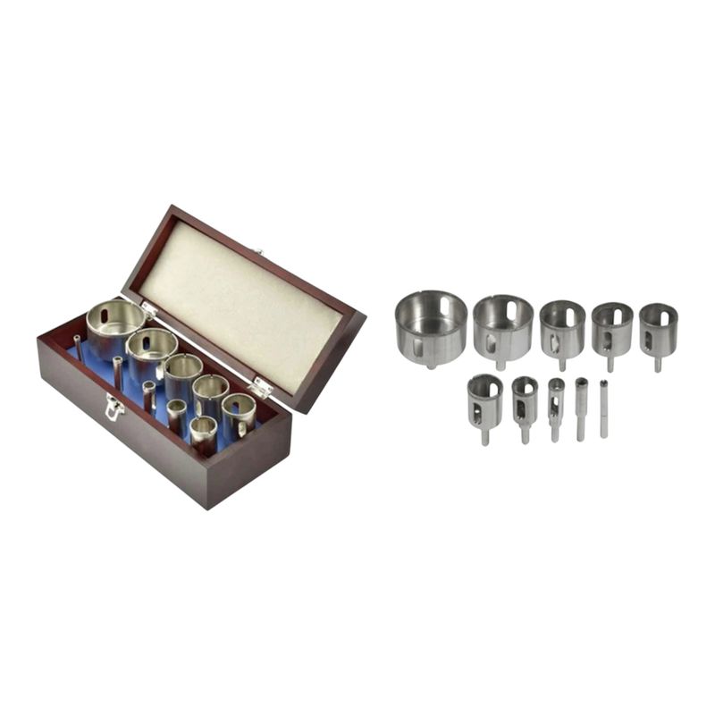 10pc Stone Diamond Hole Saws in Wooden Box