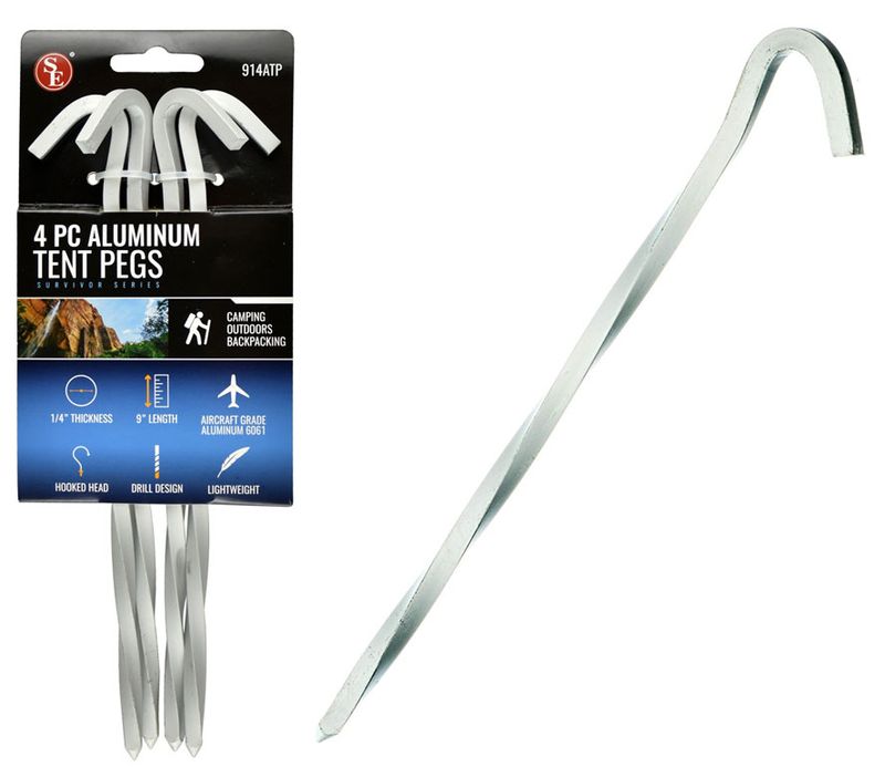 4Pc Set- 9" Aluminum Tent Peg Set,Thickness: 1/4", Aircraft Grade 6061 Aluminum