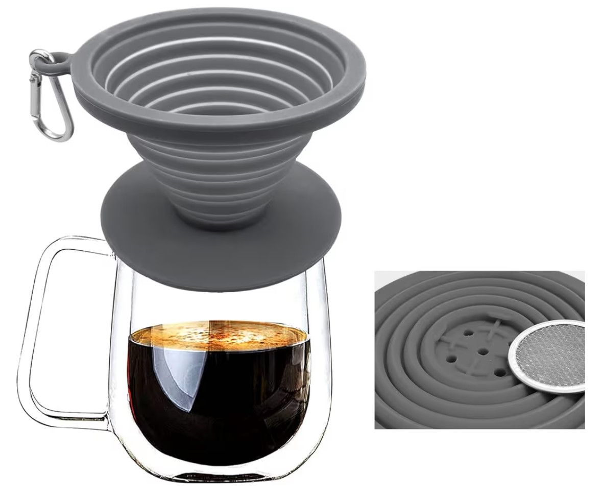 Silicone Collapsible Coffee Dripper,FDA Approved,1" Collapsed,2.5" Expanded