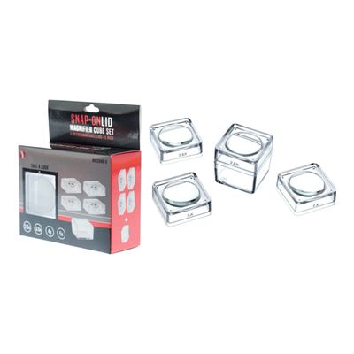4-IN-1 Magnifier One Square Box, 4 Interchangeable Glass Lens Snap On Lids