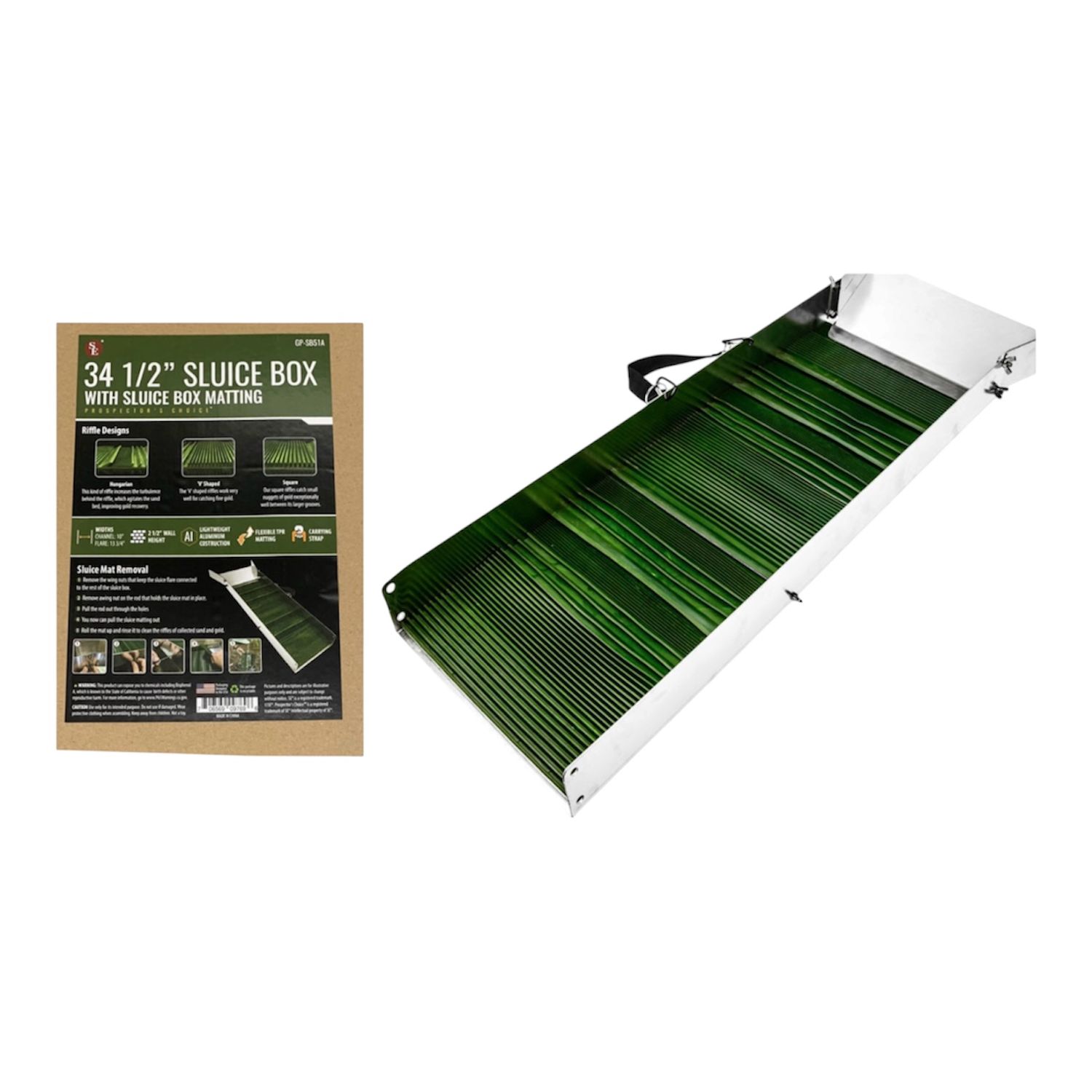 (CO)34.5" Aluminum Sluice Box with Sluice Box Matting(GP-SB35-MAT)