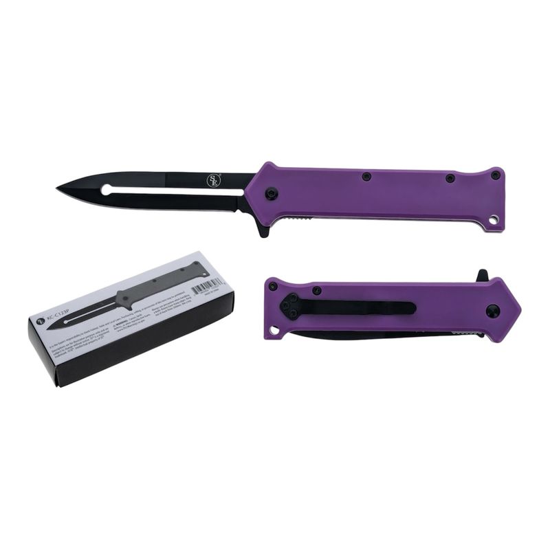4.75"Spring Assisted Dagger Point Purple Knife With Clip