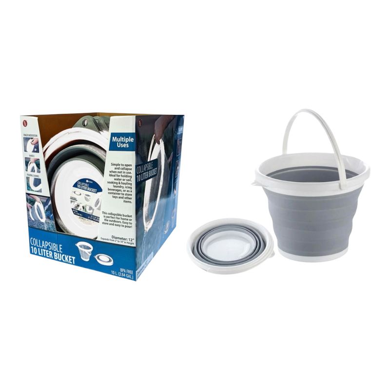 10L Collapsible White/Gray Bucket with Handle