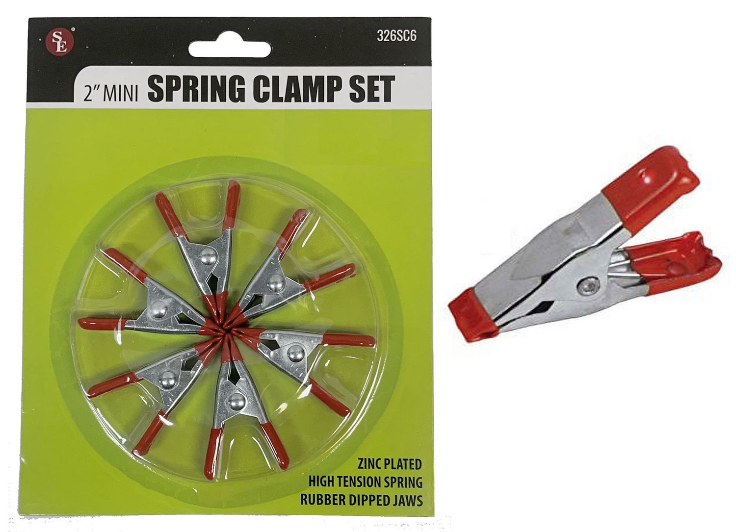 6Pc/ 2" Metal Spring Clamp Set With Rubber Tip