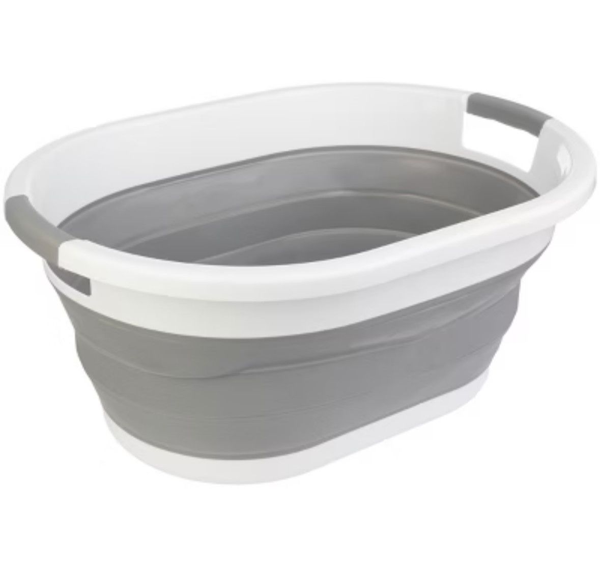 Collapsible White/Grey Laundry Basket