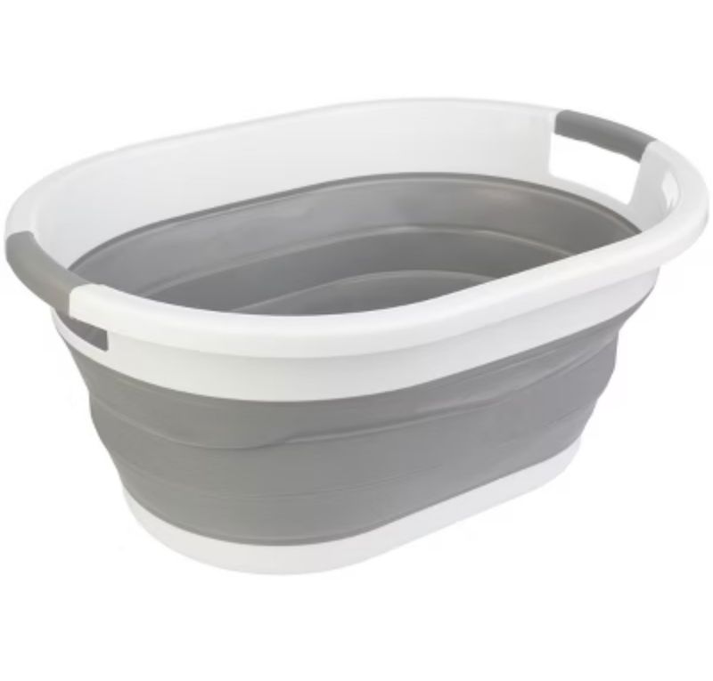 Collapsible White/Grey Laundry Basket