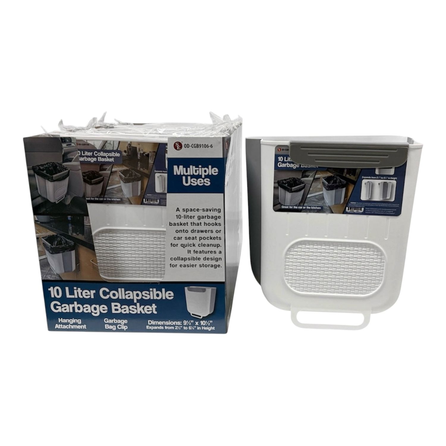 6 Pc Display-10L Collapsible Garbage Basket (9-1/2"x 10-1/2"x6-1/4")