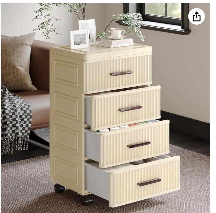 4 Tier Plastic Drawer Storage, Fluted Storage Drawers