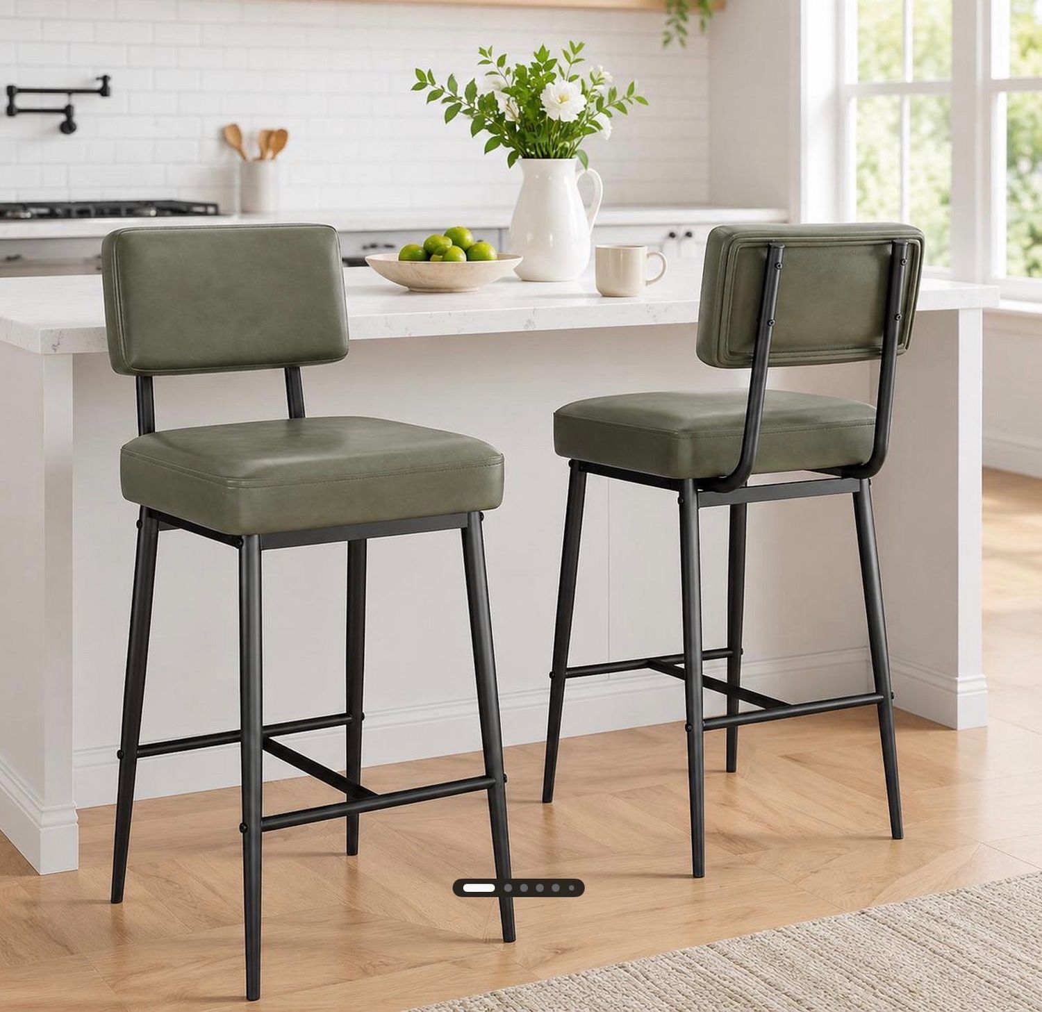 Set of 2, 26-inch Faux Leather Bar Stools Gray
