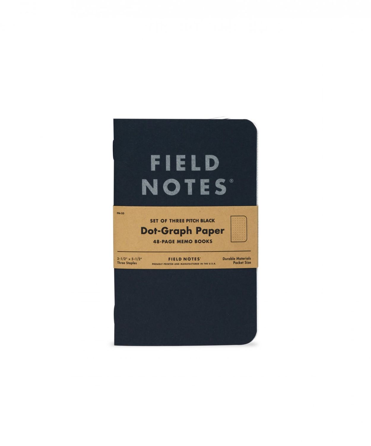 Field Notes 3-Pack - Pitch Black Memo Book, Dot Graph