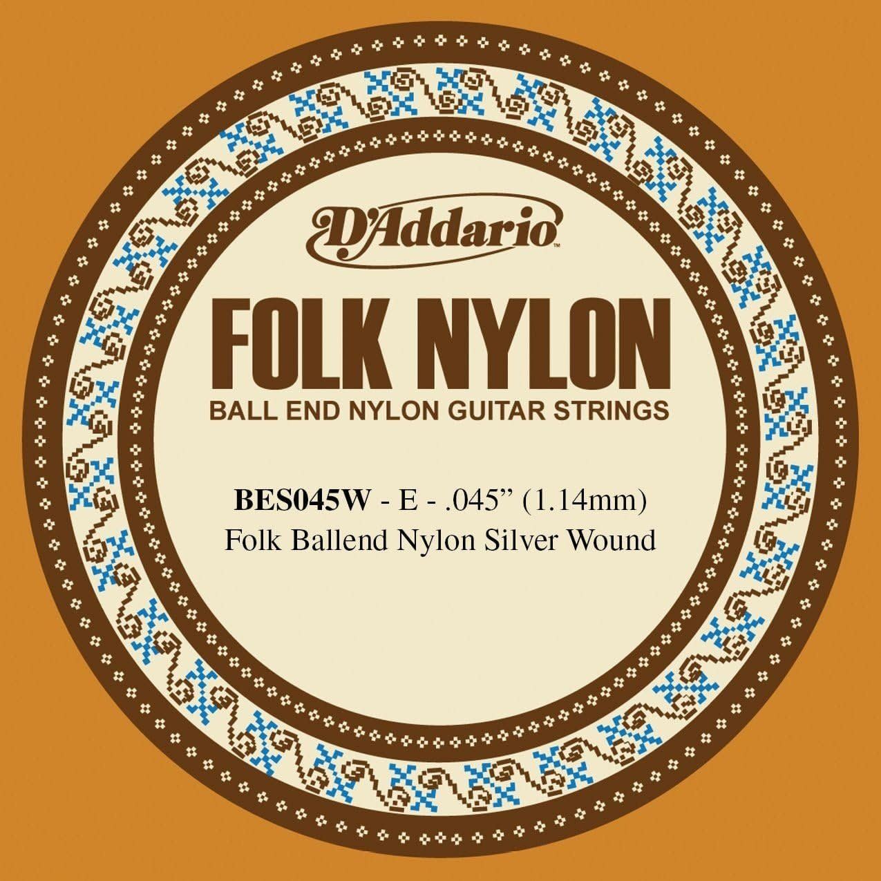 D&#39;Addario BES045W Folk Nylon Guitar Single String Silver Wound Ball End .045