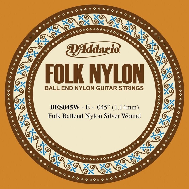 D&#39;Addario BES045W Folk Nylon Guitar Single String Silver Wound Ball End .045