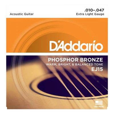 D&#39;Addario EJ15 Phosphor Bronze Acoustic Guitar Strings Extra Light 10-47