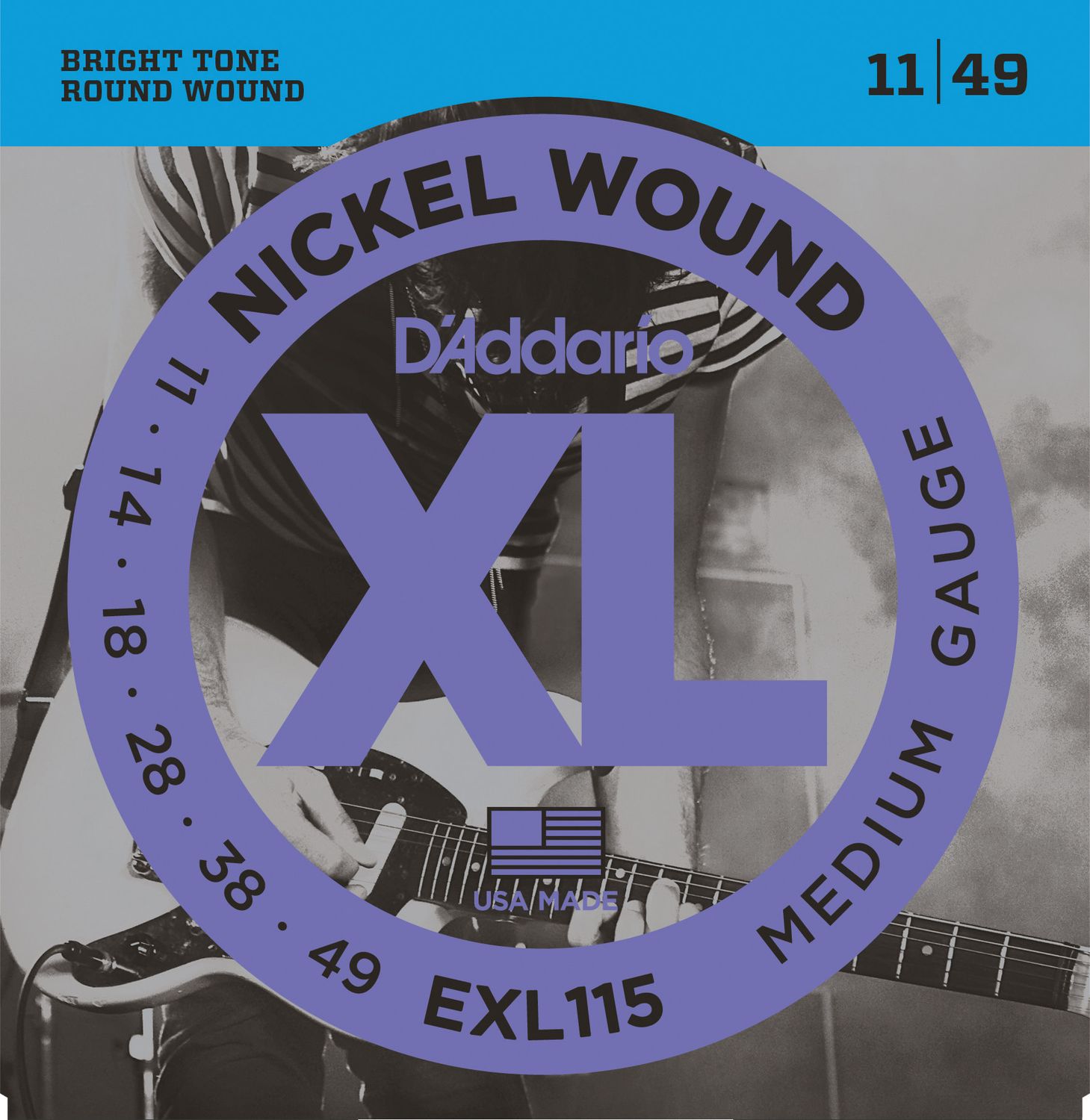 D&#39;Addario EXL115 Nickel Wound Electric Guitar Strings Medium/Blues-Jazz Rock 11-49
