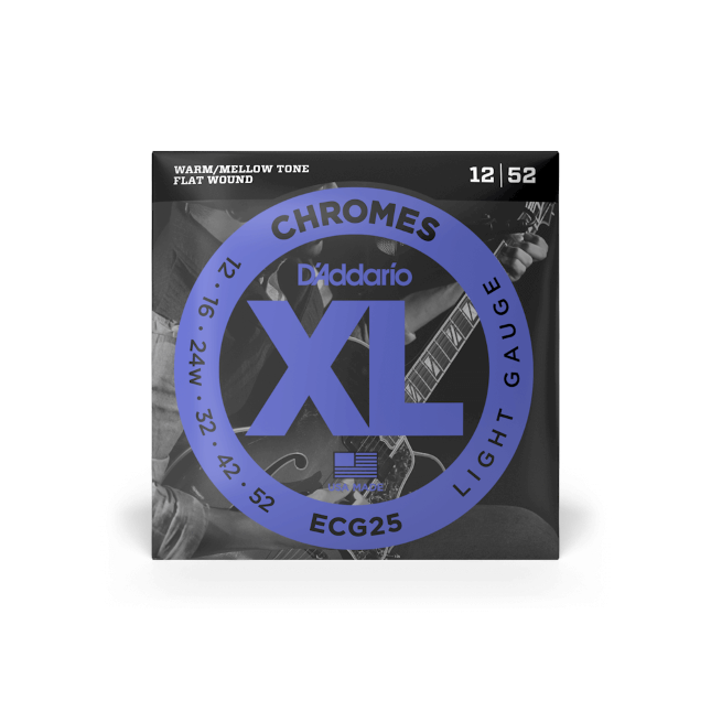 D&#39;Addario ECG25 Chromes Flat Wound Electric Guitar Strings Light 12-52