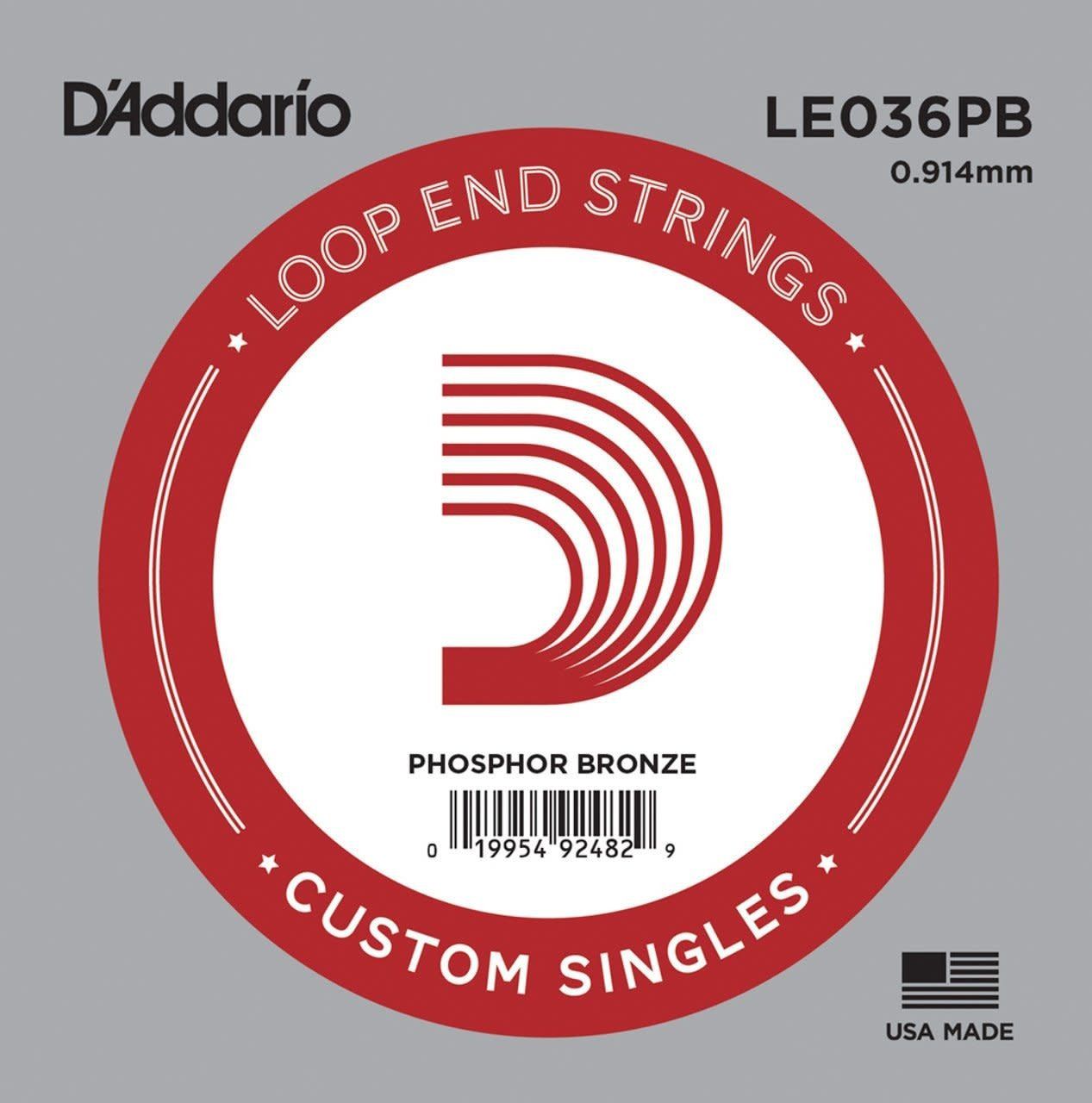 D&#39;Addario LE036PB Phosphor Bronze Loop End Single String .036