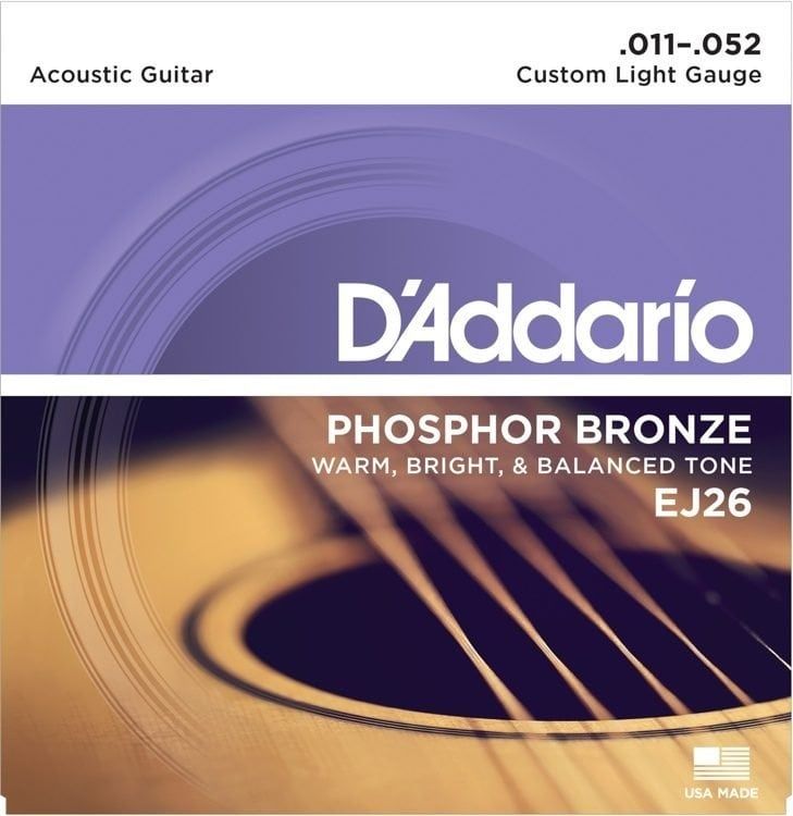 D&#39;Addario EJ26 Phosphor Bronze Acoustic Guitar Strings Custom Light 11-52