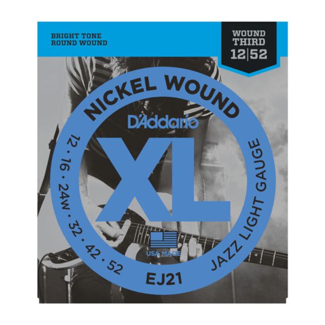 D&#39;Addario EJ21 Nickel Wound Electric Guitar Strings Jazz Light 12-52