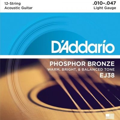D&#39;Addario EJ38 12-String Phosphor Bronze Acoustic Guitar Strings Light 10-47