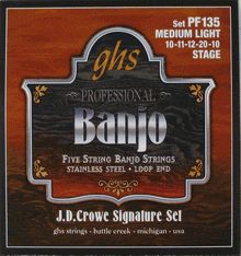 GHS PF135 J.D. Crowe Stainless Steel 5-String Banjo Strings Medium Light