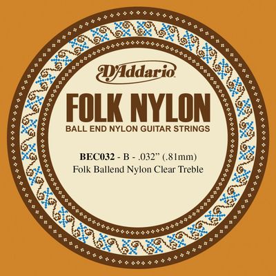D&#39;Addario BEC032 Folk Nylon Guitar Single String Clear Nylon Ball End .032