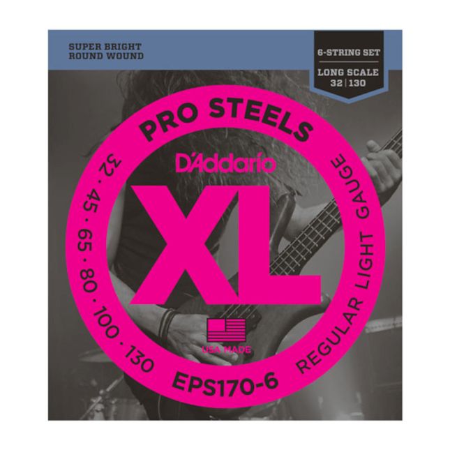 D&#39;Addario EPS170-6 6-String ProSteels Bass Guitar Strings Light 30-130 Long Scale