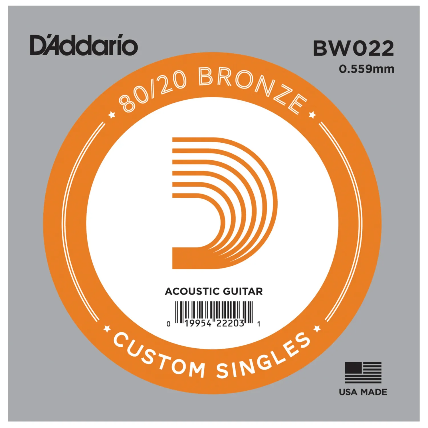 D&#39;Addario BW022 Bronze Wound Acoustic Guitar Single String .022